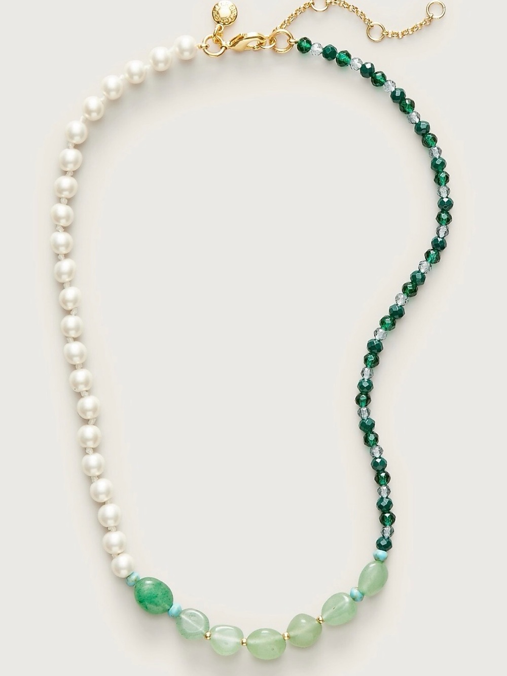 J. Crew Pearl and Green Bead Mixed Necklace